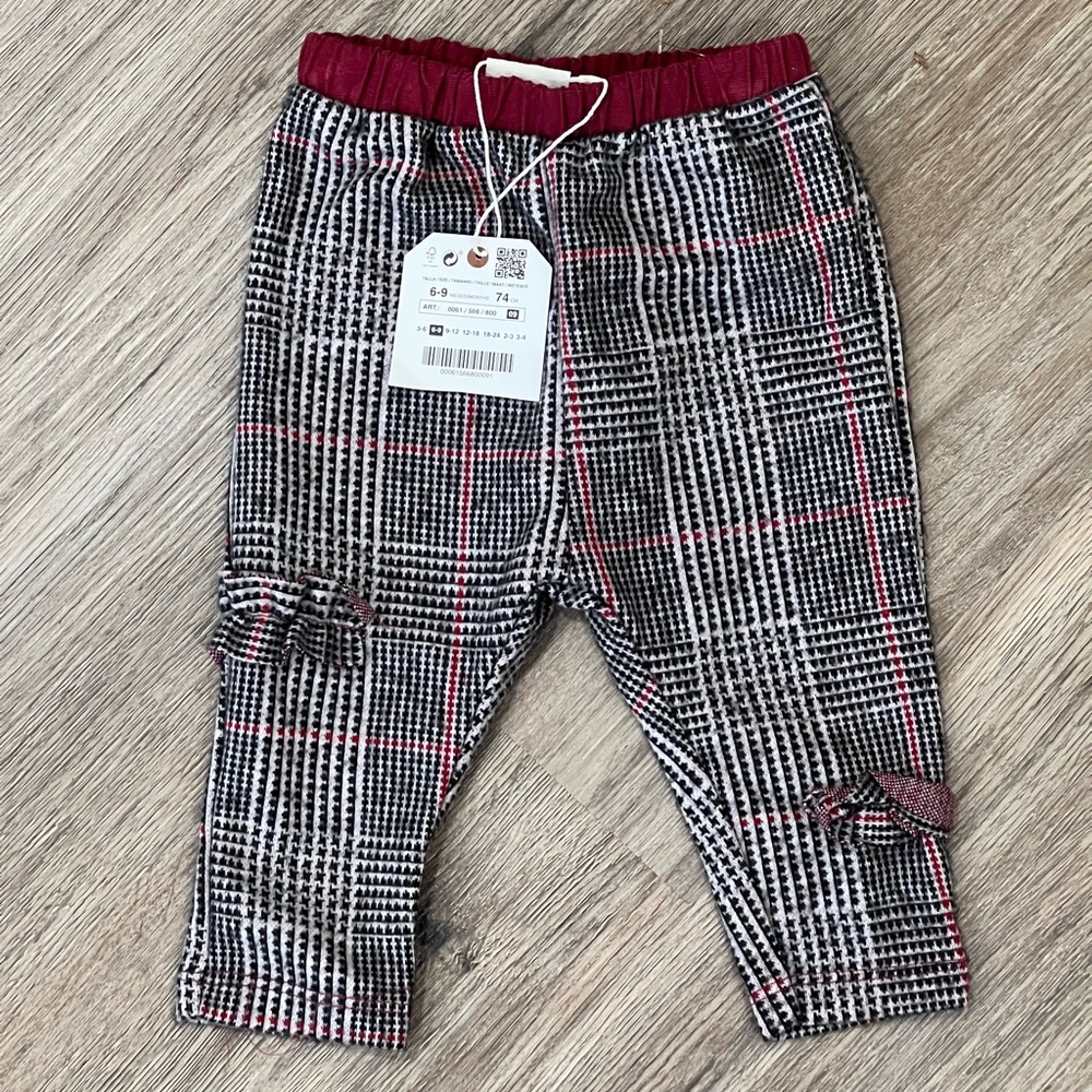Zara plaid maroon pants 6-9 months Christmas